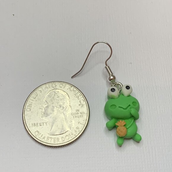 Frog Earring, Pineapple Earring, Silly Animal Earring, Gift, Reptile Earring - Picture 4 of 4